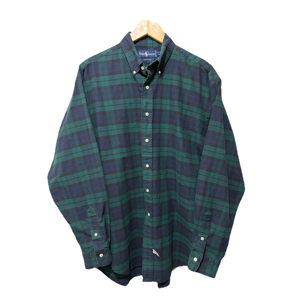 Ralph Lauren Blackwatch Plaid Button Down Shirt Mens Large Green Blue Cotton